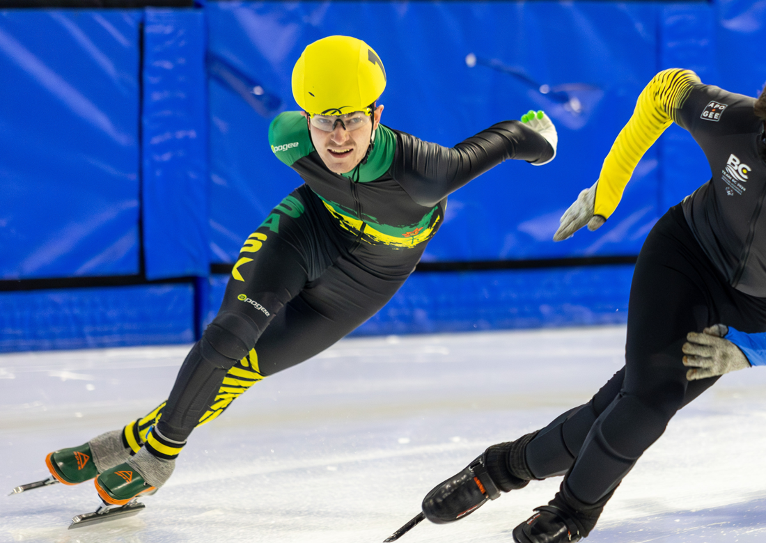 Jordan Stevenson speedskating in competition